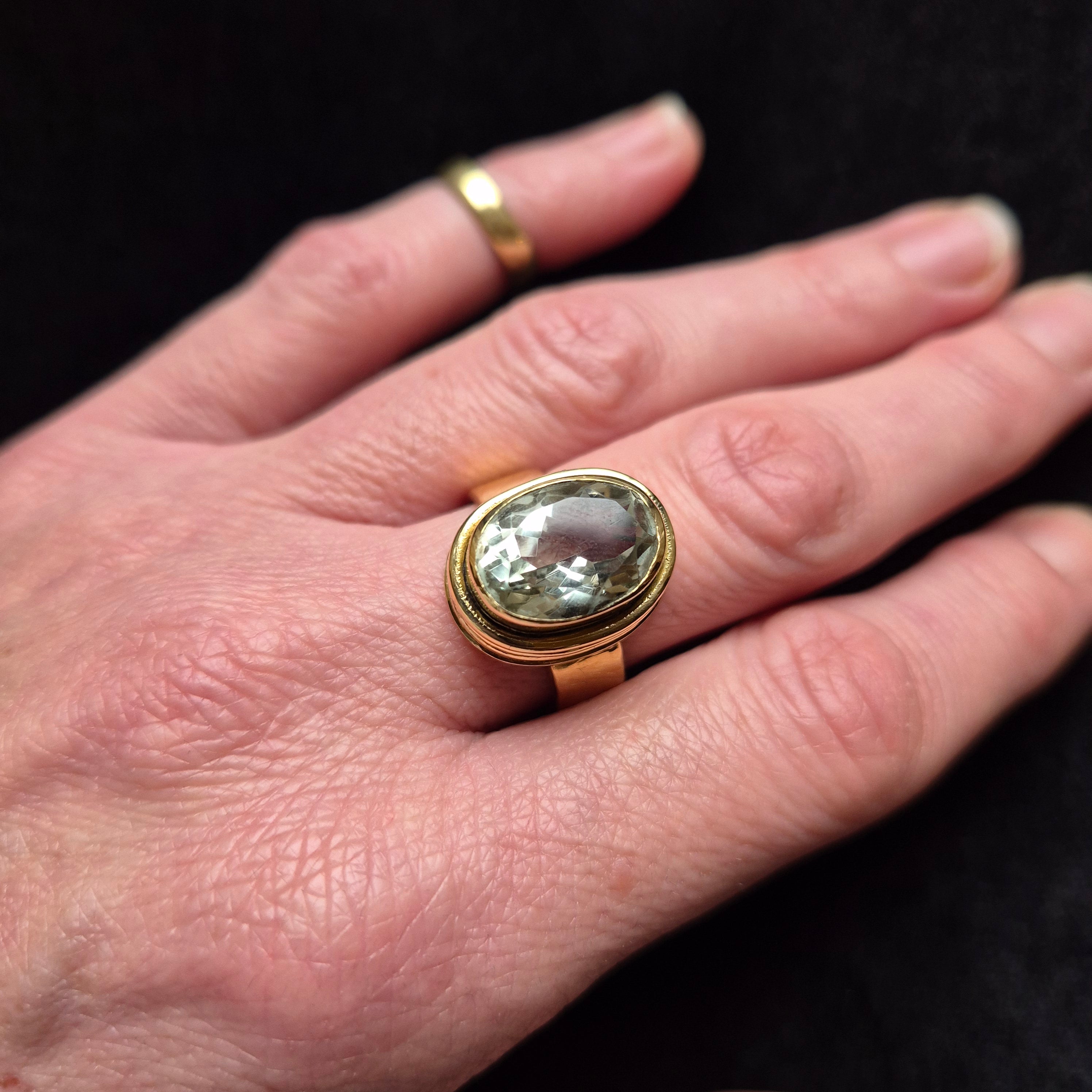 Rafaela- oval cut, faceted, green amethyst ring,brass ,antique style,size