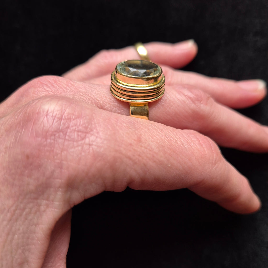 Rafaela- oval cut, faceted, green amethyst ring,brass ,antique style,size