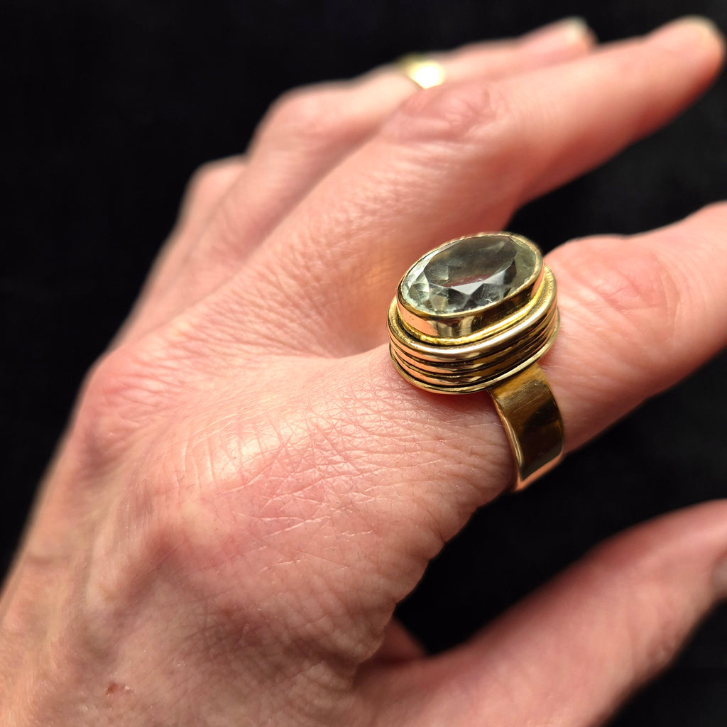 Rafaela- oval cut, faceted, green amethyst ring,brass ,antique style,size