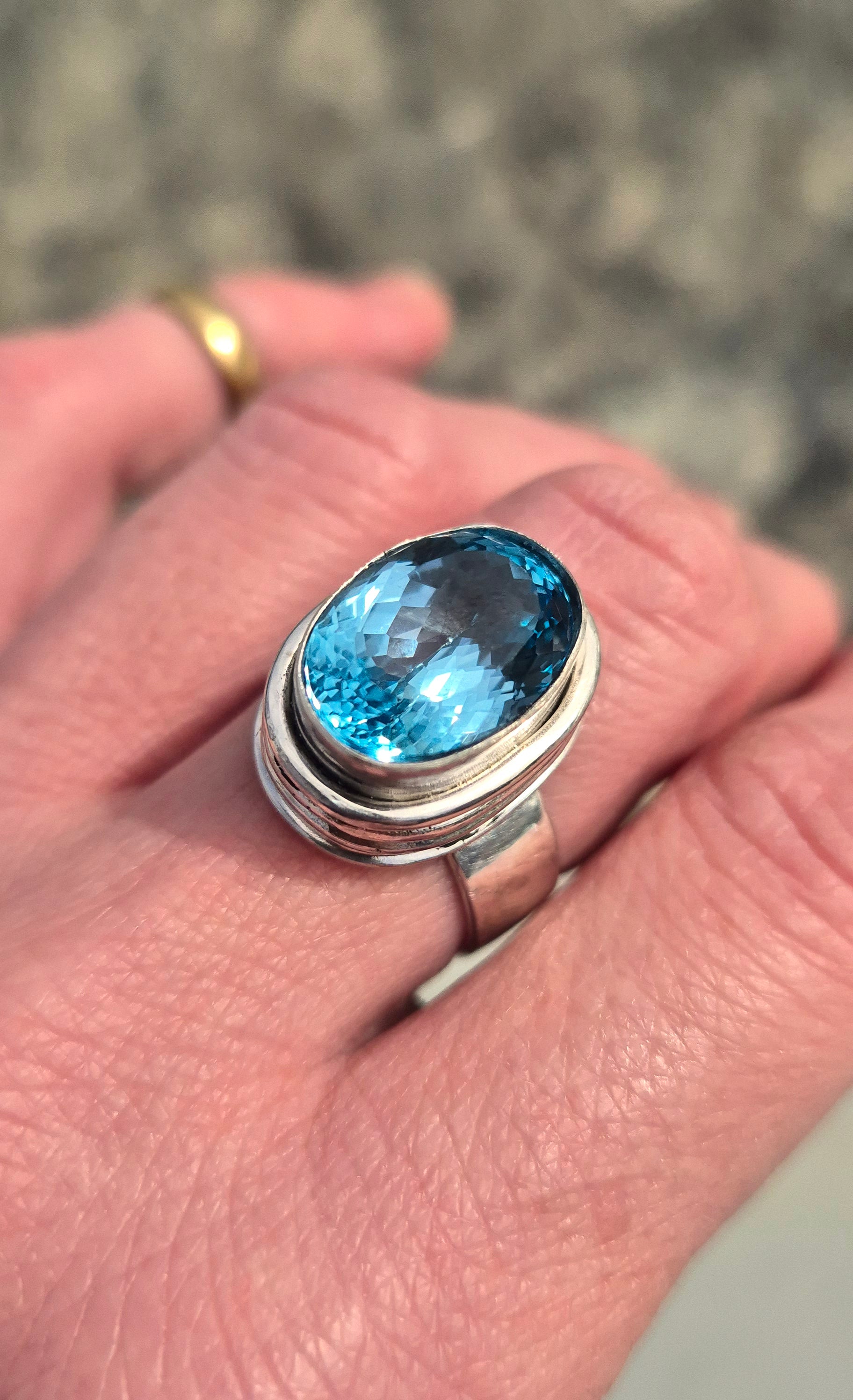 Sterling silver ring with blue topaz