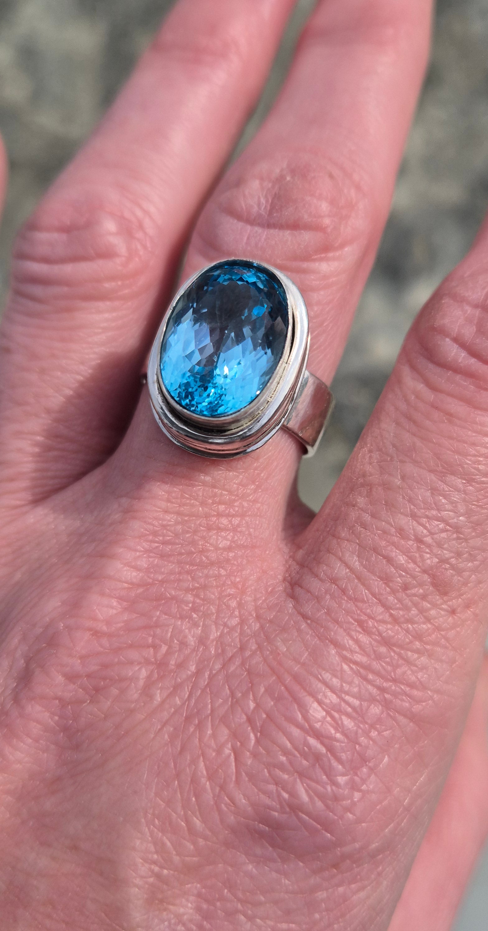 Sterling silver ring with blue topaz