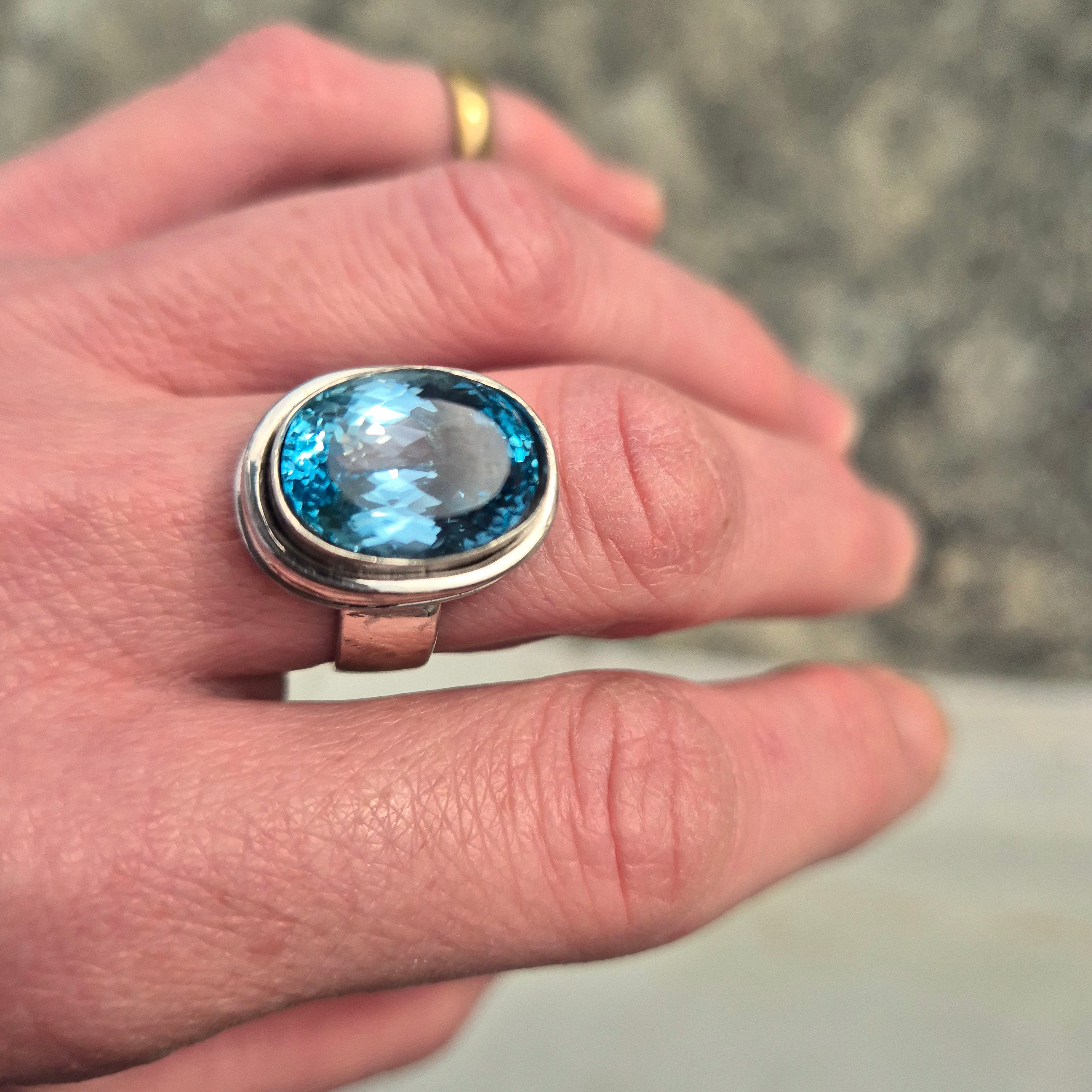 Sterling silver ring with blue topaz