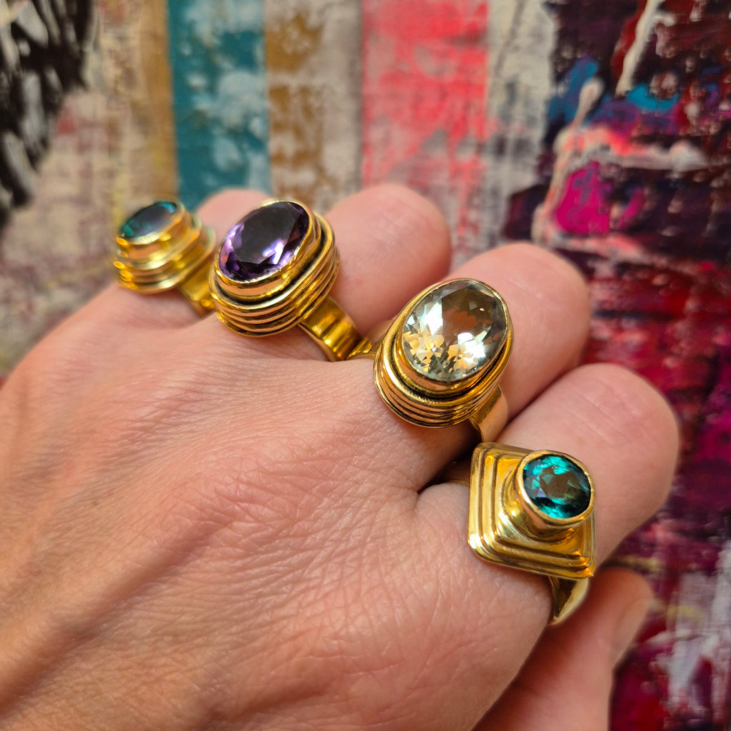 Rafaela- oval cut, faceted, green amethyst ring,brass ,antique style,size