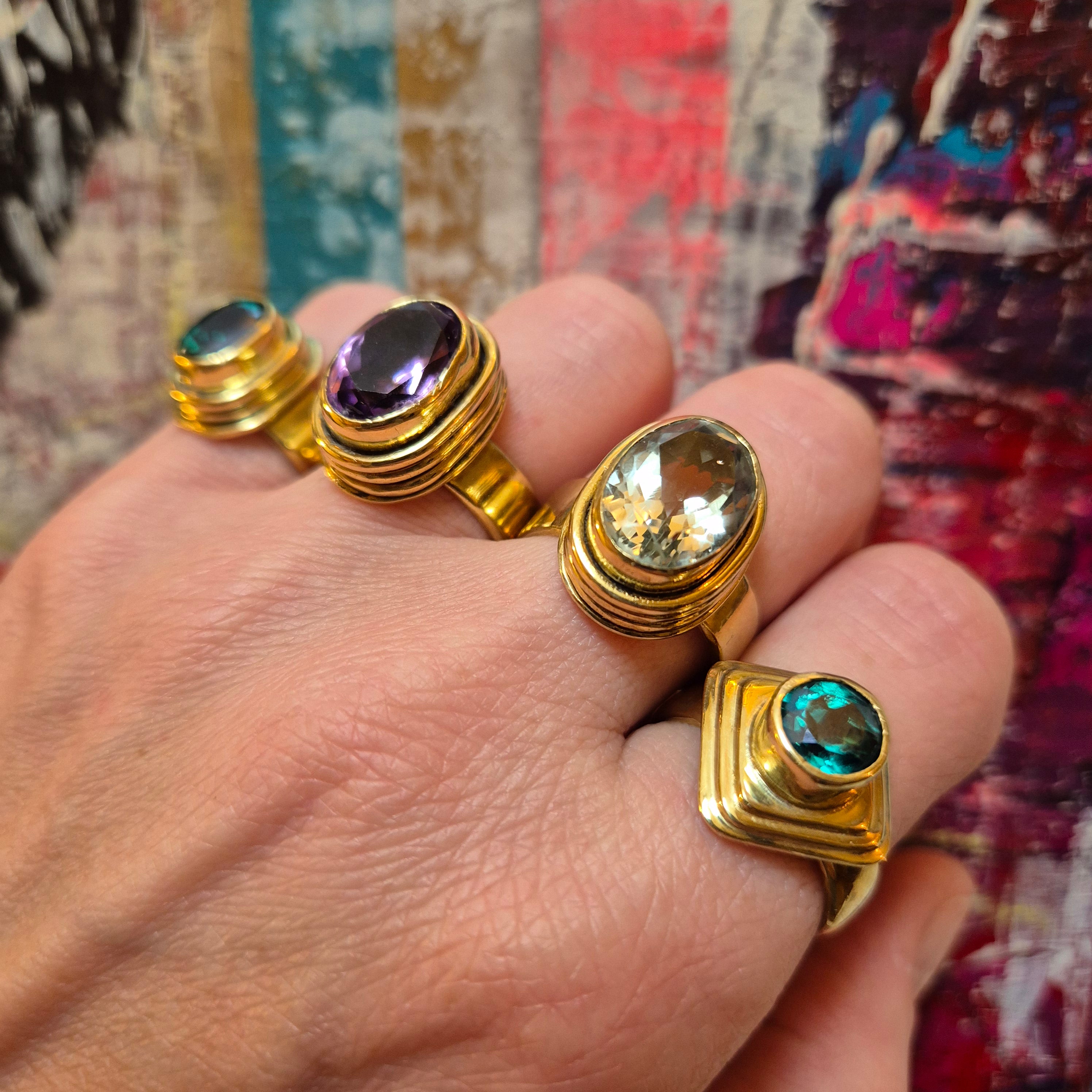 Rafaela- oval cut, faceted, green amethyst ring,brass ,antique style,size