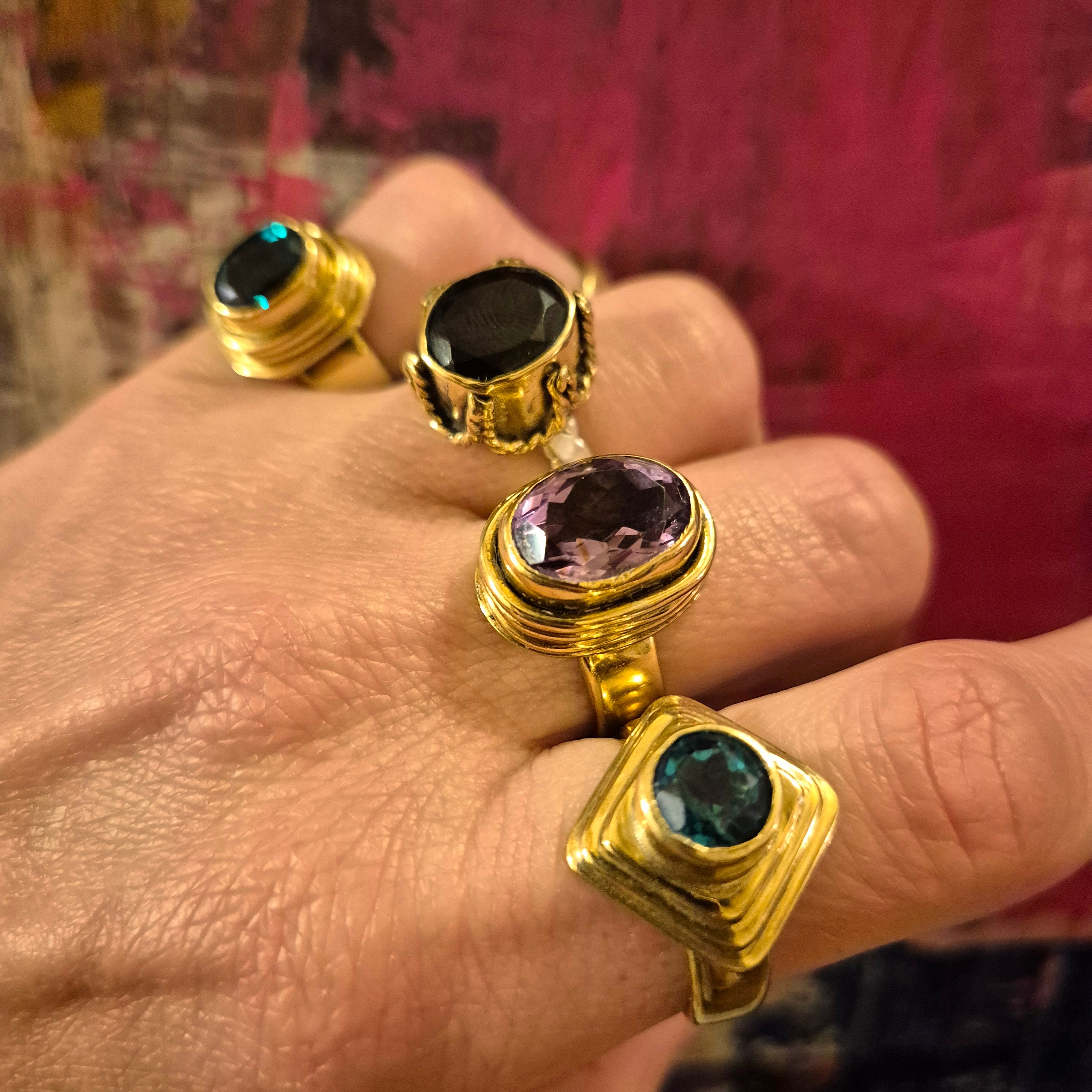 Green Topaz, Round Cut, Faceted Ring, Art Deco, Modern, Ancient style, Geometric Ring, Hand-Made