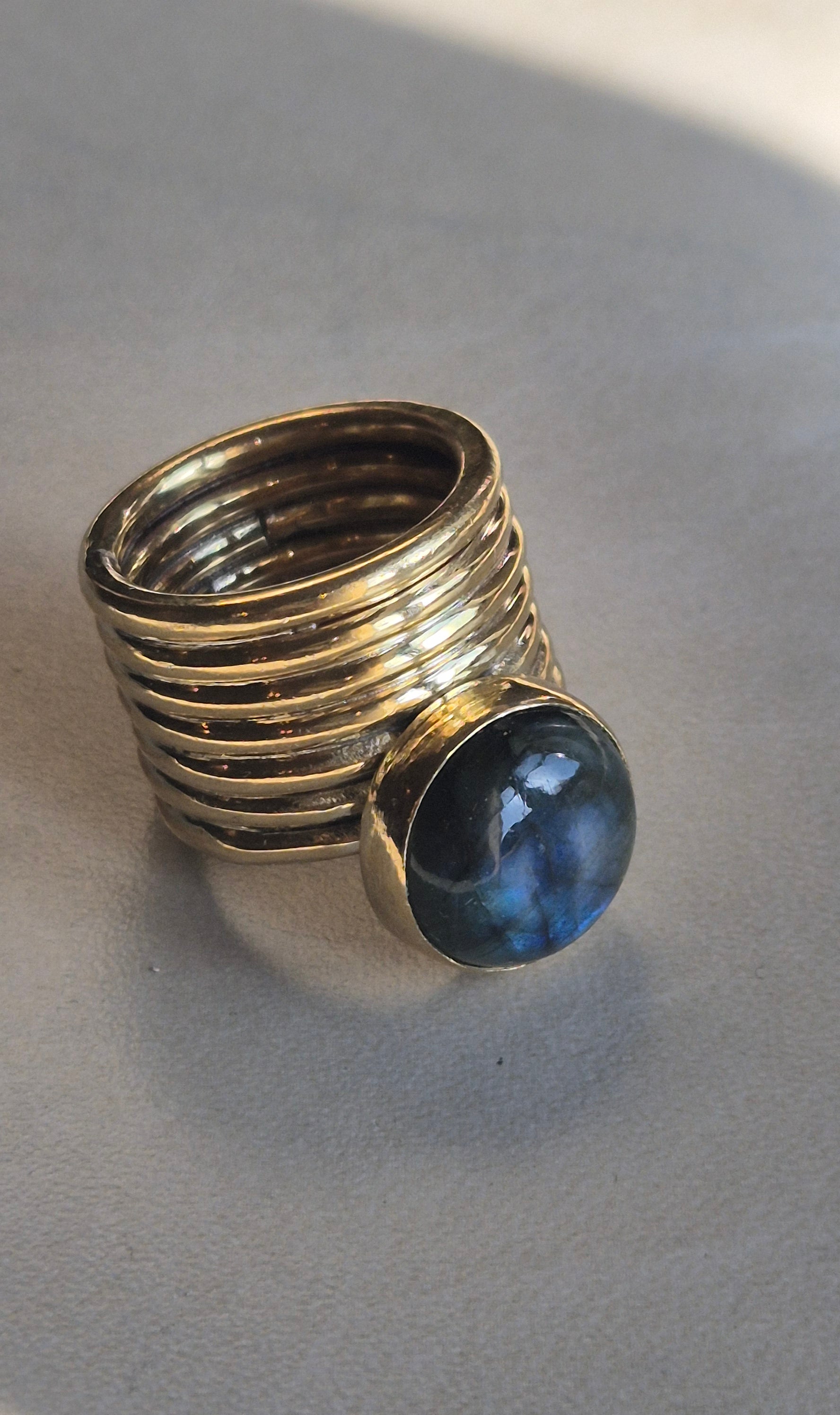 Labradorite brass coil ring