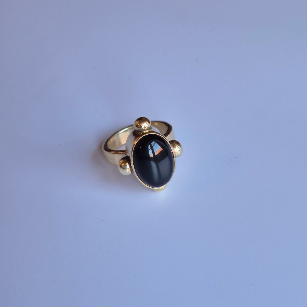 Joanna - black agate, brass, ancient style ring
