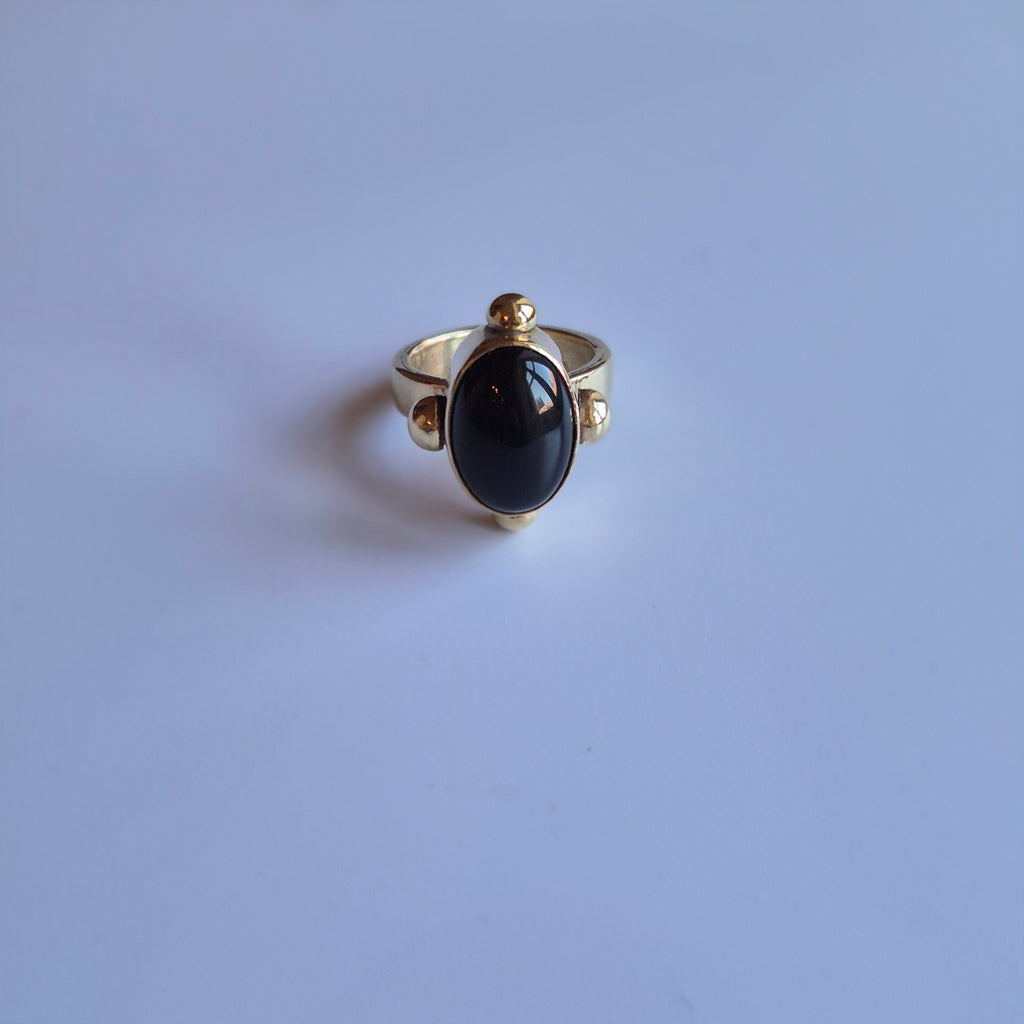 Joanna - black agate, brass, ancient style ring