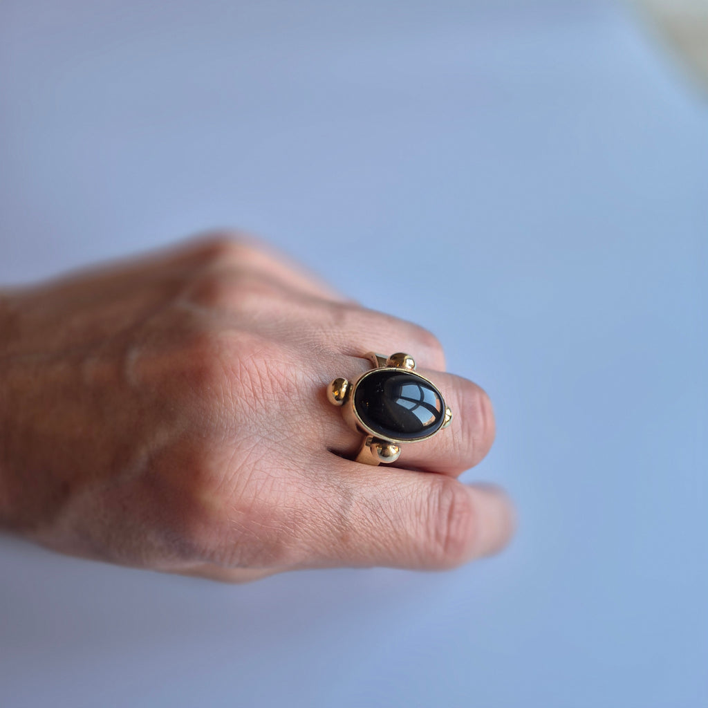 Joanna - black agate, brass, ancient style ring