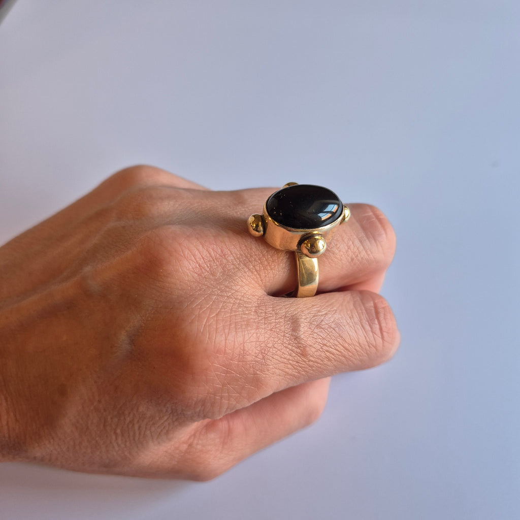 Joanna - black agate, brass, ancient style ring
