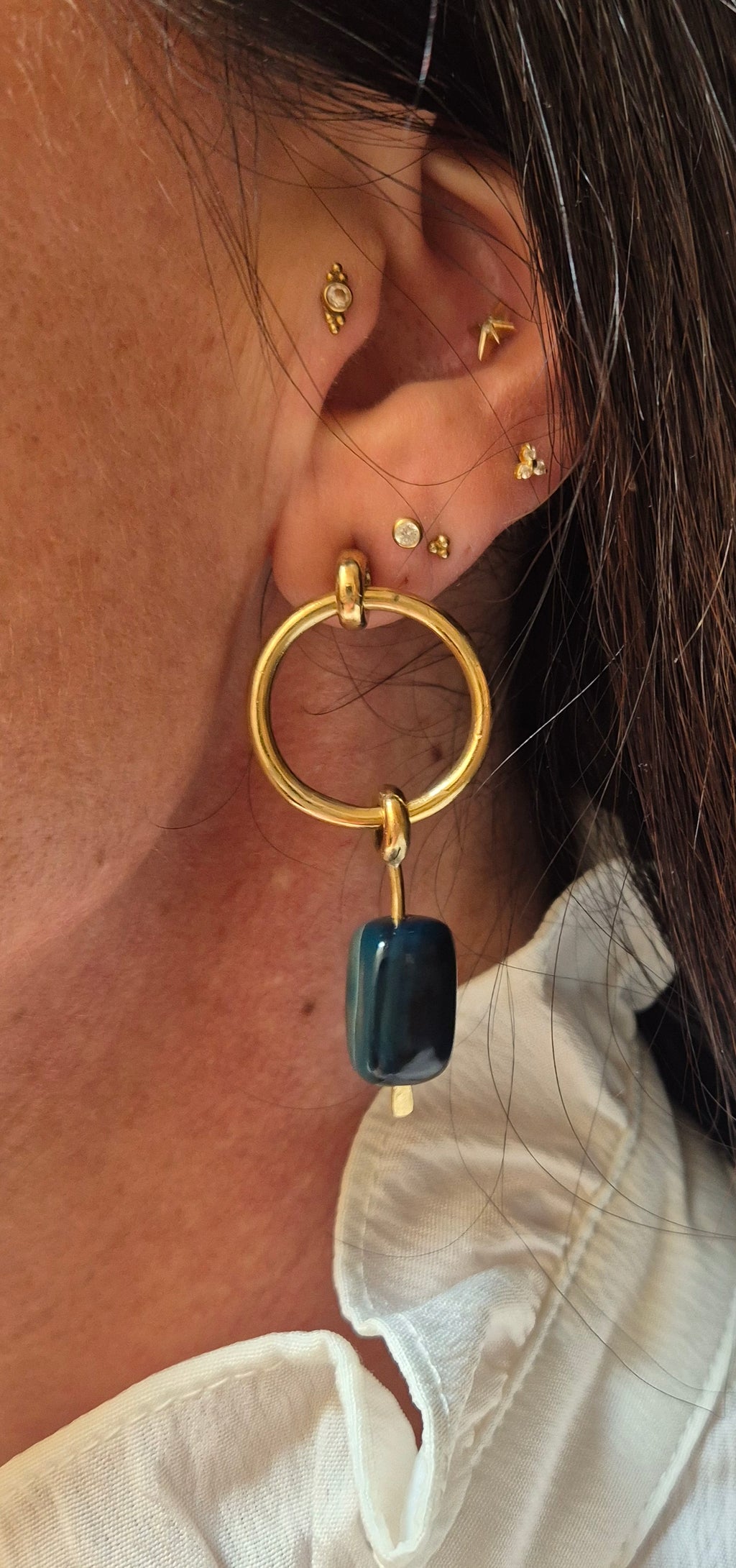 Brass agate dangling earrings