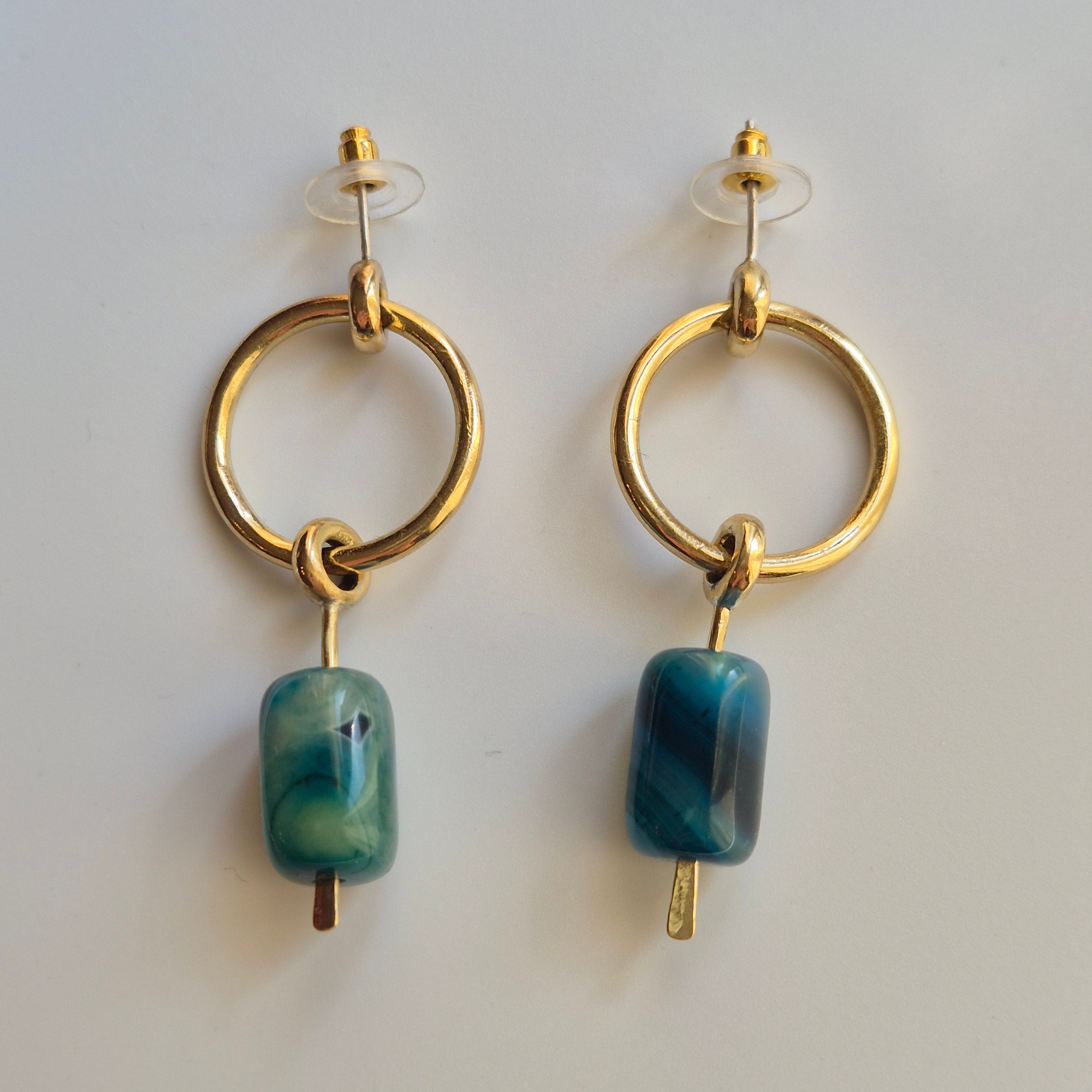 Brass agate dangling earrings