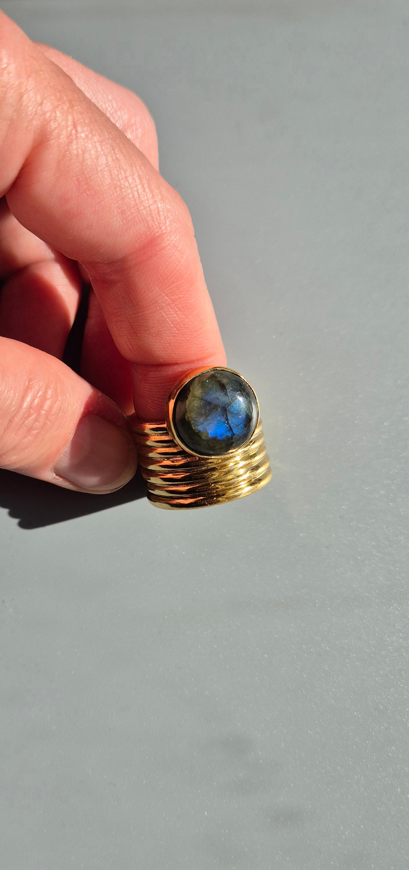 Labradorite brass coil ring
