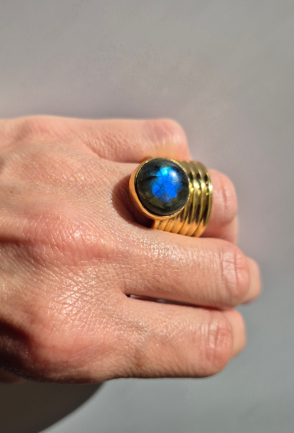 Labradorite brass coil ring