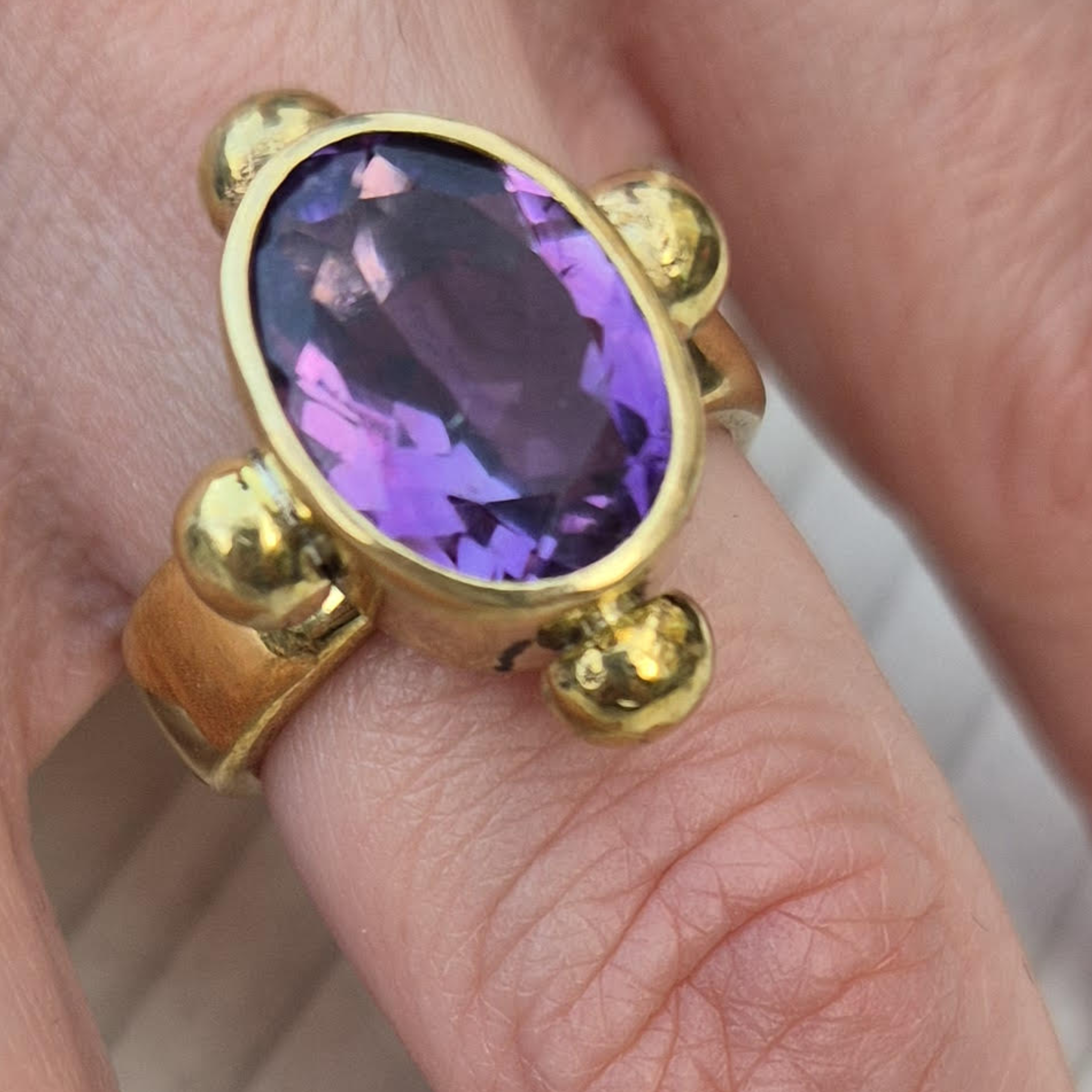 Joanna - large, oval, faceted, amethyst ring, bold, ancient style, brass ring, sterling silver ring