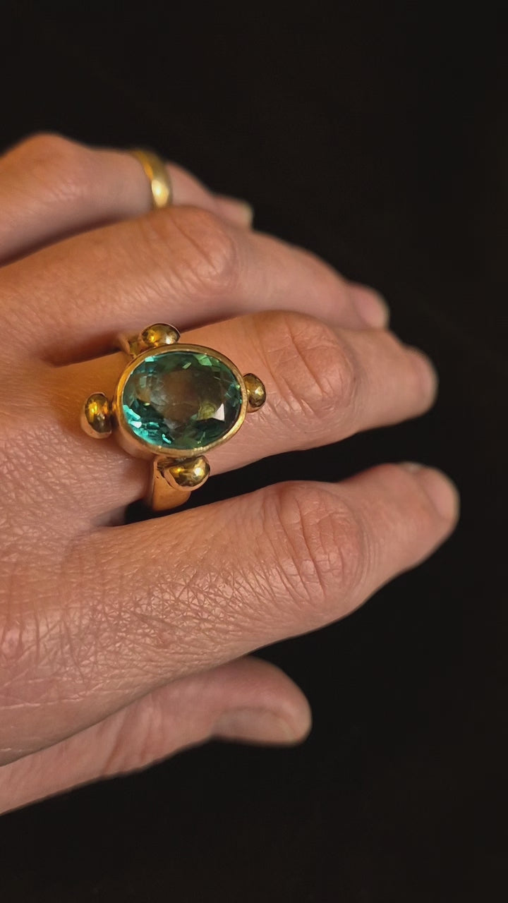 Joanna – large, oval, faceted, green topaz ring, ancient style, sterling silver ring