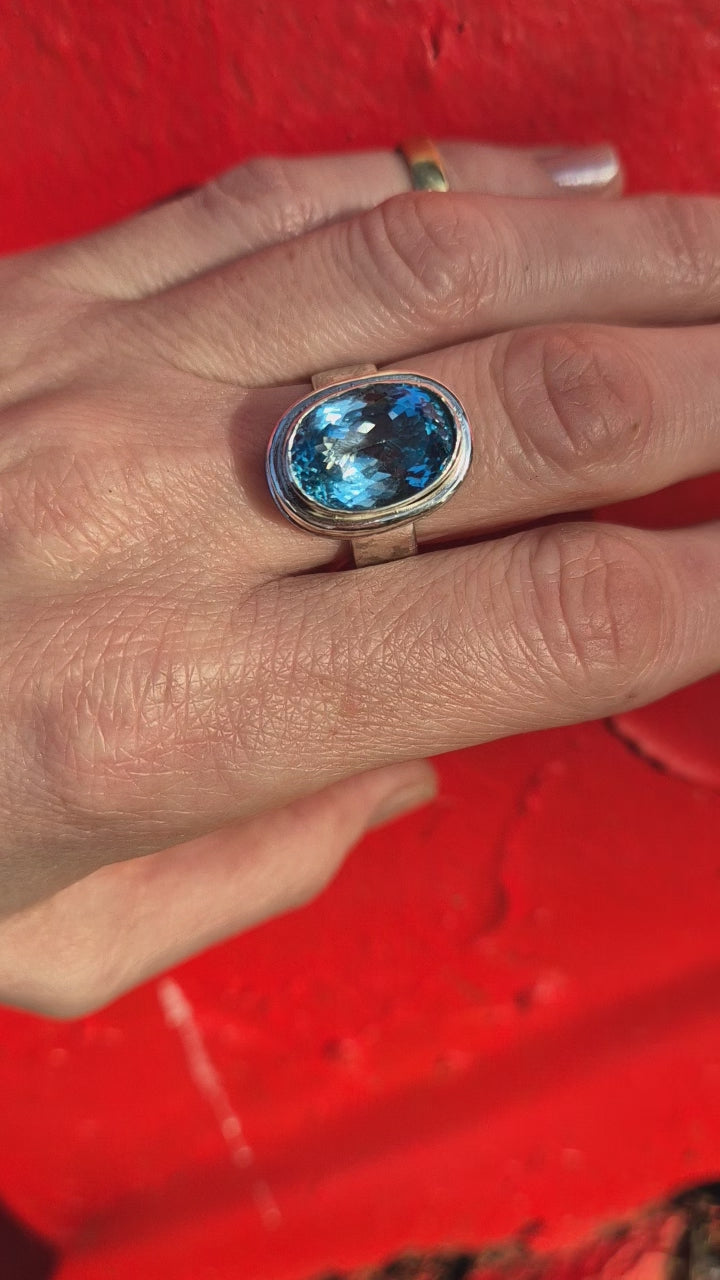 Sterling silver ring with blue topaz