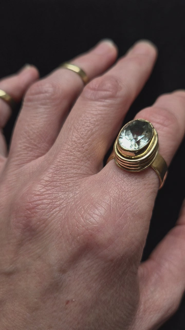 Rafaela- oval cut, faceted, green amethyst ring,brass ,antique style,size