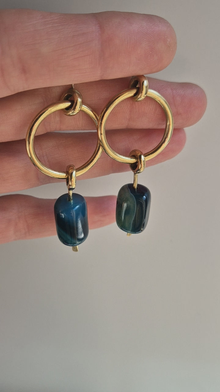 Brass agate dangling earrings