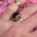 Agata – Oval Cut, Faceted, Black Spinel Ring – Sterling Silver, Brass, Vintage, Filigree