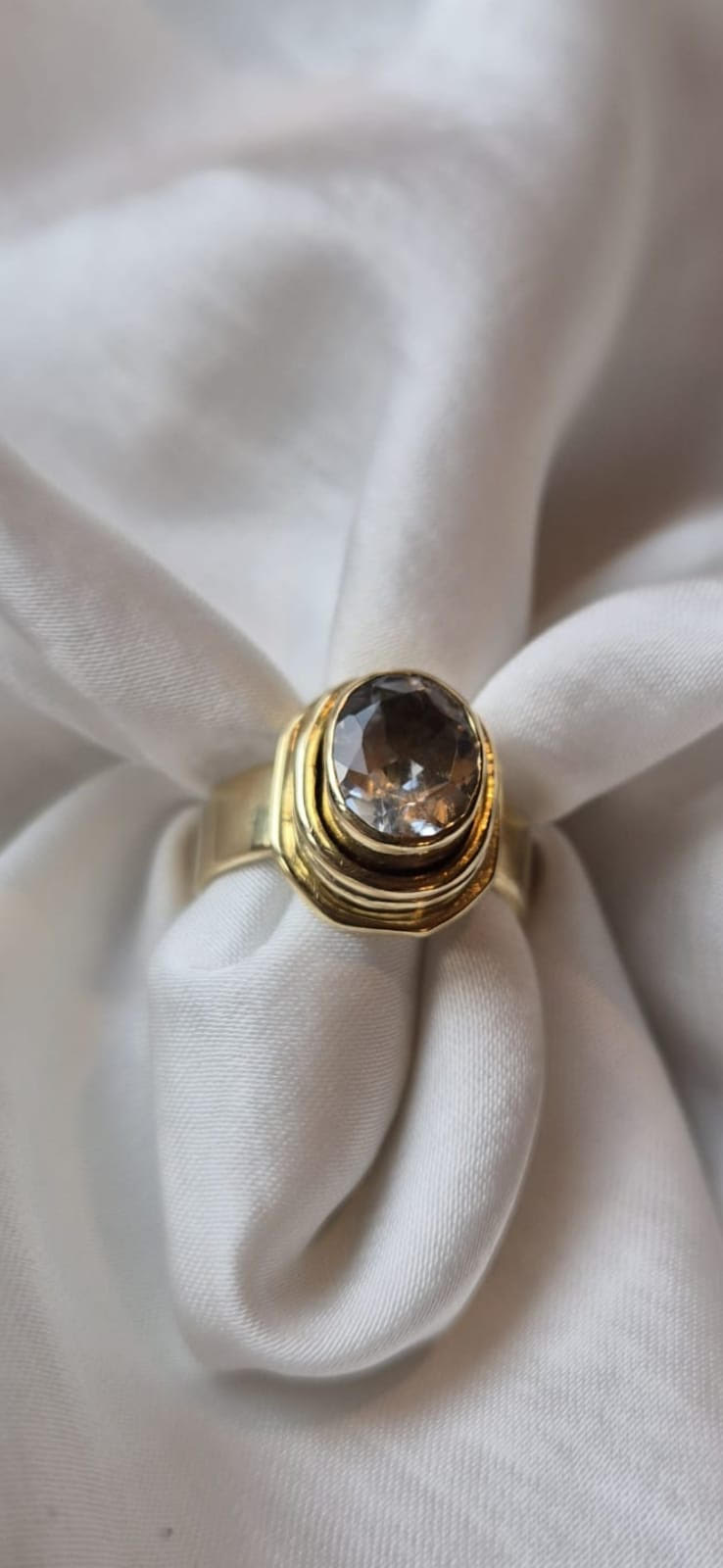 Beata - Oval Cut Quartz Ring - Sterling Silver, Brass, Vintage Style, Size