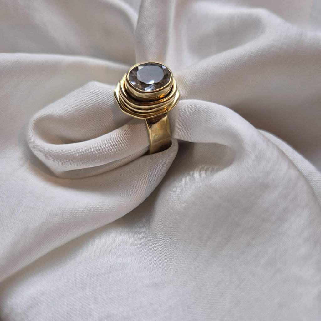 Beata - Oval Cut Quartz Ring - Sterling Silver, Brass, Vintage Style, Size