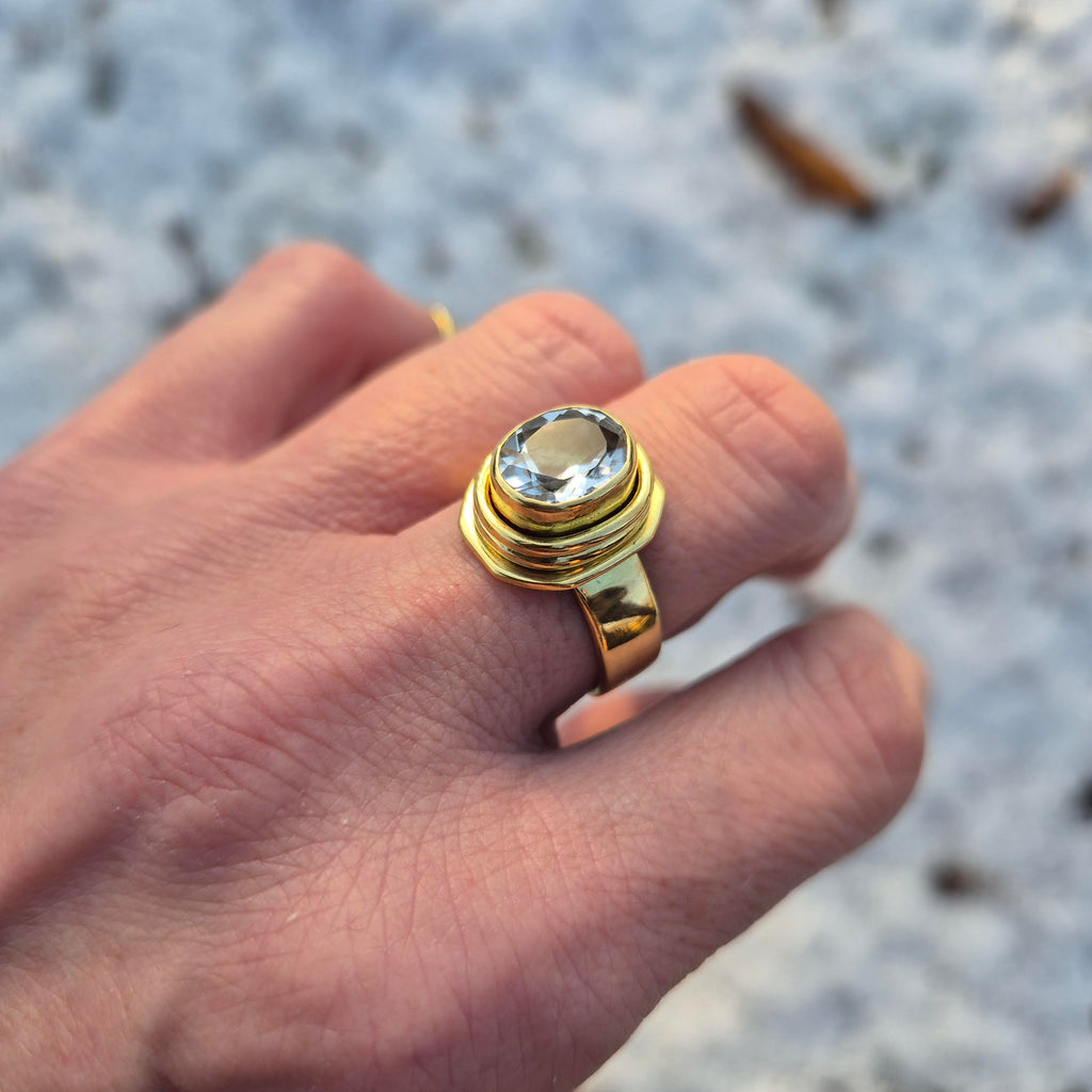 Beata - Oval Cut Quartz Ring - Sterling Silver, Brass, Vintage Style, Size