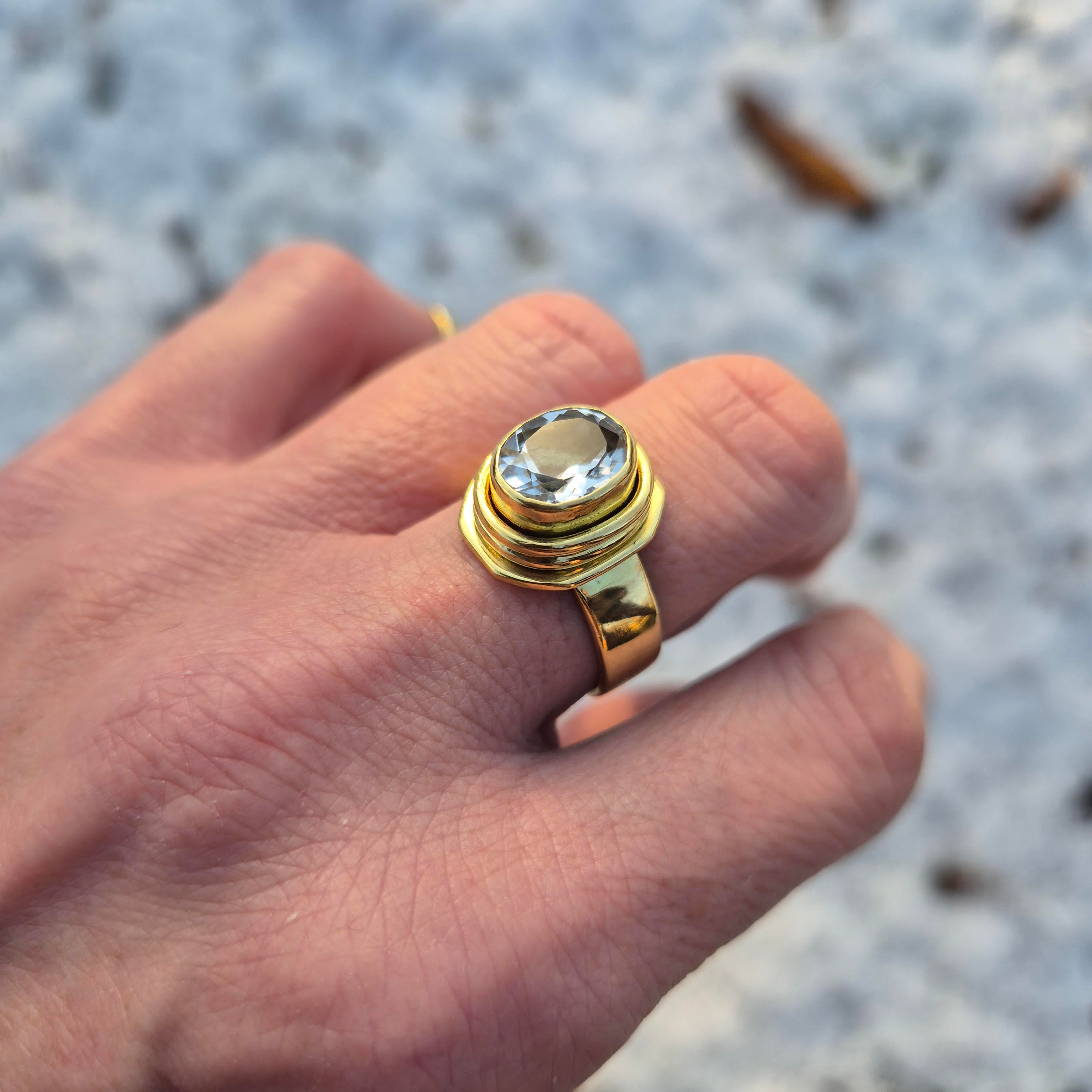 Beata - Oval Cut Quartz Ring - Sterling Silver, Brass, Vintage Style, Size